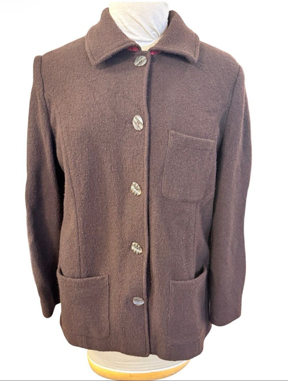 Talbots Button Up Jacket Women's L 100% Wool Brown Elbow Patch Plus 1X